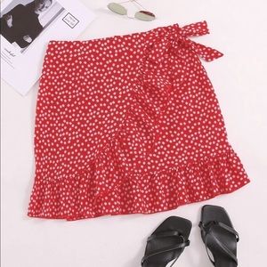 Red Polka Dot Tie Side Wrap & Ruffle Skirt